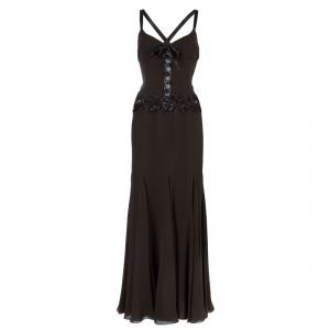 Pre Owned Valentino Brown Embellished Gown M