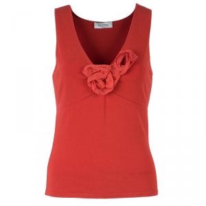 Pre Owned Valentino Red Sleeveless Rosette Detail Top S