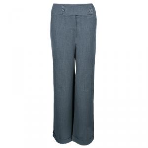 Pre Owned Valentino Grey Wide Leg Tailored Pants M