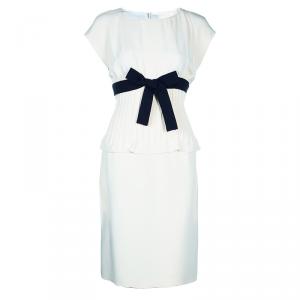 Valentino Cream Short Sleeve Bow Detail Dress L