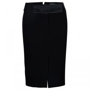Pre Owned Valentino Black Satin Wool Skirt M