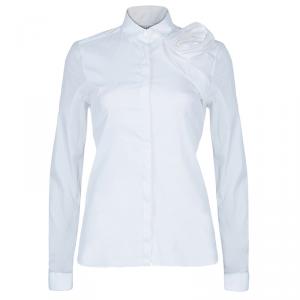 Pre Owned Valentino White Rose Detail Shirt S