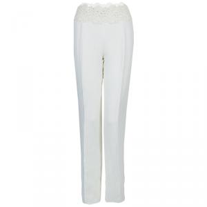 Pre Owned Valentino Cream Lace Detail Trousers M