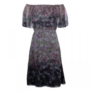 Pre Owned Valentino Floral Printed Silk Flounce Dress L