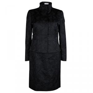 Pre Owned Valentino Black Floral Lurex Jacquard Dress and Blazer Set M