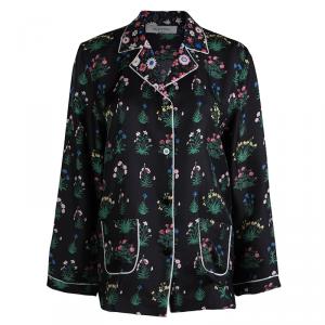 Pre Owned Valentino Black Floral Printed Silk Shirt S