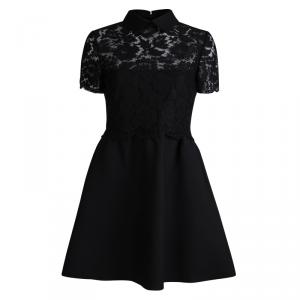 Pre Owned Valentino Black Lace Collar Detail Dress M