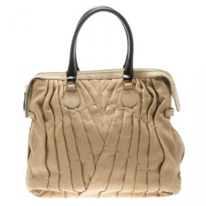 Pre Owned Valentino Beige Leather Maison Pintucked Tote