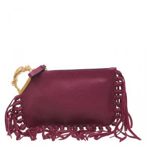 Pre Owned Valentino Red Leather C Rockee Gryphon Fringe Clutch