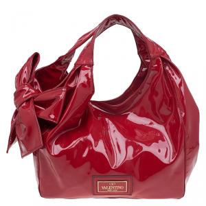 Pre Owned Valentino Red Patent Leather Nuage Bow Tote