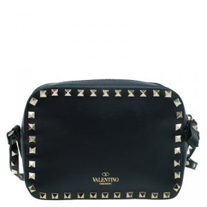 Pre Owned Valentino Black Leather Rockstud Camera Shoulder Bag
