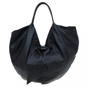 Pre Owned Valentino Black Nappa Leather Folie Bow Hobo