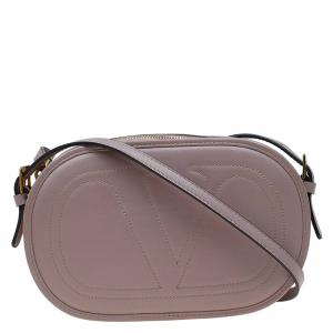 Pre Owned Valentino Beige Leather Logo Go Crossbody Bag