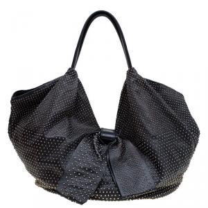 Pre Owned Valentino Black Nappa Leather Studded Folie Bow Hobo