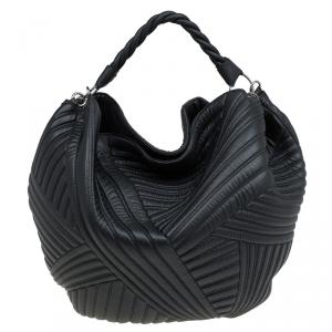 Pre Owned Valentino Black Leather Braided Stitch Hobo