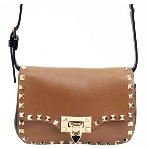Pre Owned Valentino Brown Rockstud Leather Shoulder Bag
