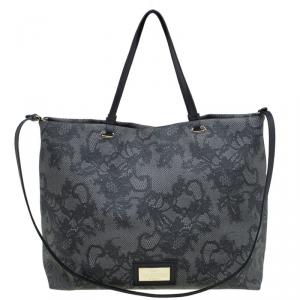 Pre Owned Valentino Grey Vinyl Lace Print Tote