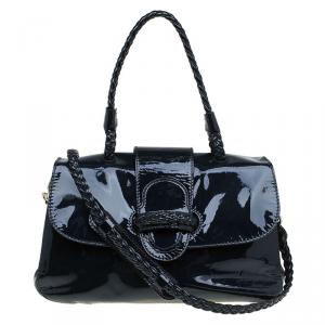 Pre Owned Valentino Black Patent Leather Small Histoire Top Handle Bag
