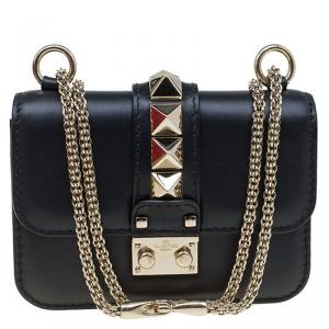 Pre Owned Valentino Black Leather Mini Glam Lock Flap Bag