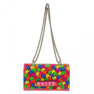 Pre Owned Valentino Pink Leather Jewel Embellished Va Va Voom Shoulder Bag