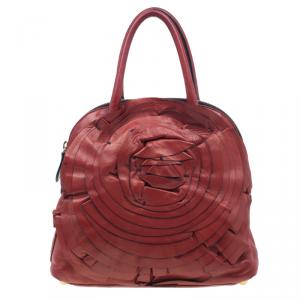 Valentino Red Leather Petale Rose Dome Bag