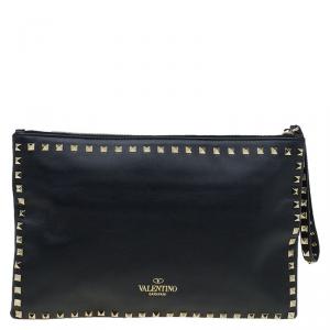 Pre Owned Valentino Black Leather Rockstud Clutch
