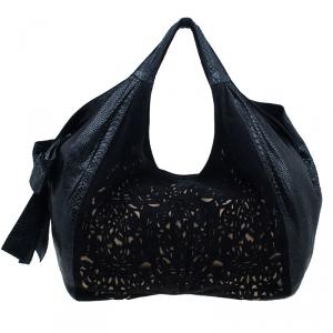 Pre Owned Valentino Black Suede and Python Nuage Bow Tote