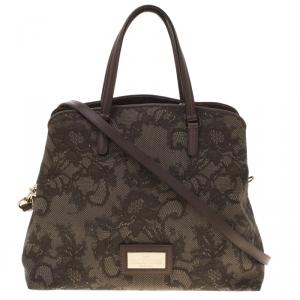 Pre Owned Valentino Beige Lace Print PVC Shoulder Bag