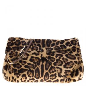 Pre Owned Valentino Leopard Print Calf Hair Bow Shoulder Bag