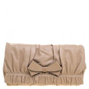 Pre Owned Valentino Beige Leather Bow Clutch