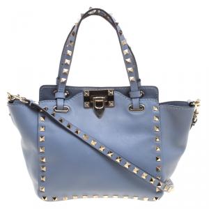 Pre Owned Valentino Light Blue Leather Rockstud Mini Tote