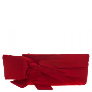 Pre Owned Valentino Red Satin Pleated Bow Clutch
