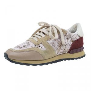 Pre Owned Valentino Beige Macramé Lace Sneakers Size 37.5