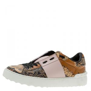 Pre Owned Valentino Orange Printed Leather Open Sneakers Size 38