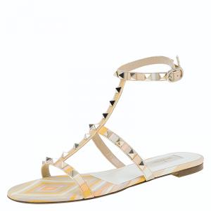 مملوكة مسبقًا صندل فلات فالنتينو 1975 مطبوع مرصع روكستد مقاس 36.5