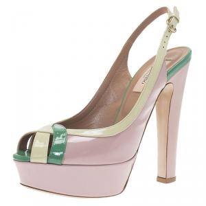 Pre Owned Valentino Tri Color Patent Criss Cross Platform Slingback Sandals Size 37