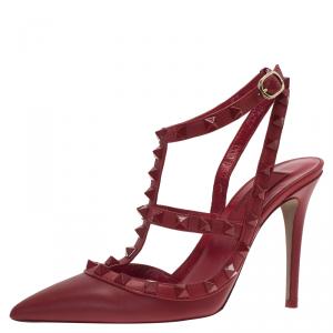 Pre Owned Valentino Red Leather Rockstud Sandals Size 36