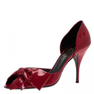Pre Owned Valentino Red Patent Bow D'orsay Pumps Size 38