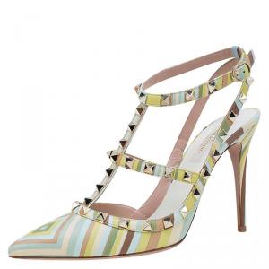 Pre Owned Valentino Native Couture 1975 Print Leather Rockstud Sandals Size 39.5