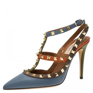 Pre Owned Valentino Multicolor Leather Rockstud Sandals Size 38