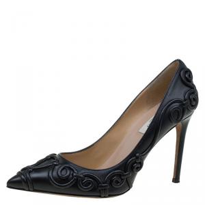 Pre Owned Valentino Black Leather Swirl Detail Pointed Toe Pumps Size 37.5