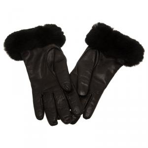 مملوكة مسبقًا Valentino Black Leather and Fur Trim Gloves 