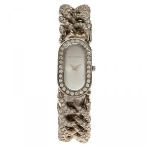 Valentino Silver Stainless Steel Crystals Curb Chain Women's Wristwatch 18MM
