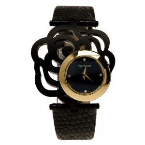 Valentino Black Gold-Plated Stainless Steel Rosier Baselworld Women's Wristwatch 25MM