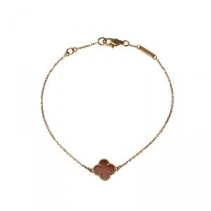 Van Cleef & Arpels Sweet Alhambra Carnelian Clover Rose Gold Bracelet