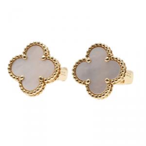 Pre Owned أقراط فان كليف آند اربلز الهامبرا فينتدج صدف وذهب أصفر كلبس