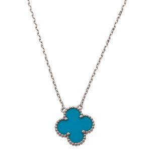مملوكة مسبقًا Van Cleef & Arpels Vintage Alhambra Turquoise White Gold Pendant Necklace