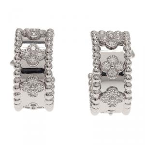 مملوكة مسبقًا Van Cleef & Arpels Perlée Clover Diamonds White Gold Hoop Earrings