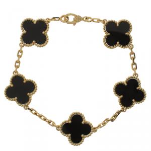 Pre Owned Van Cleef & Arpels Vintage Alhambra Onyx Yellow Gold Bracelet 