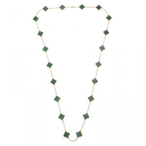 Van Cleef & Arpels Vintage Alhambra Malachite Yellow Gold 20 Motifs Long Necklace